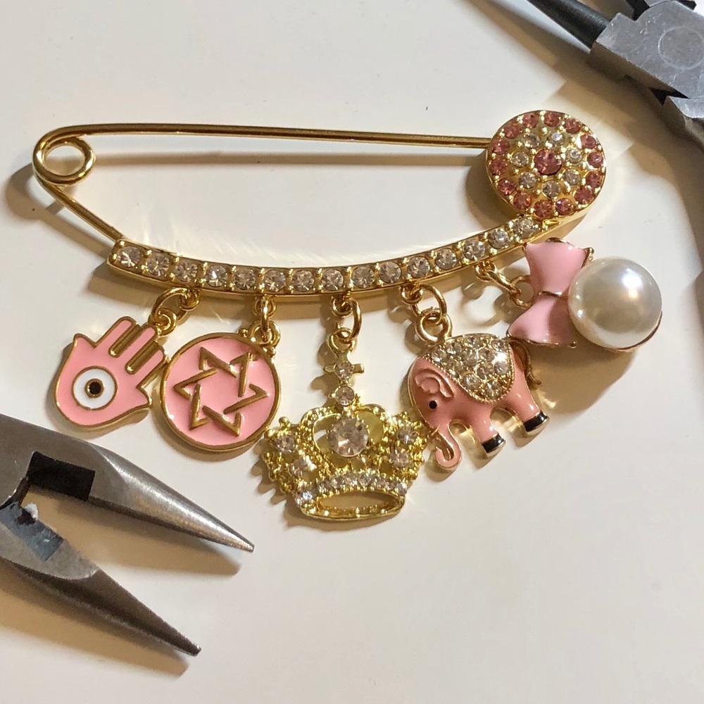 18k gold plated customized stroller baby pin!